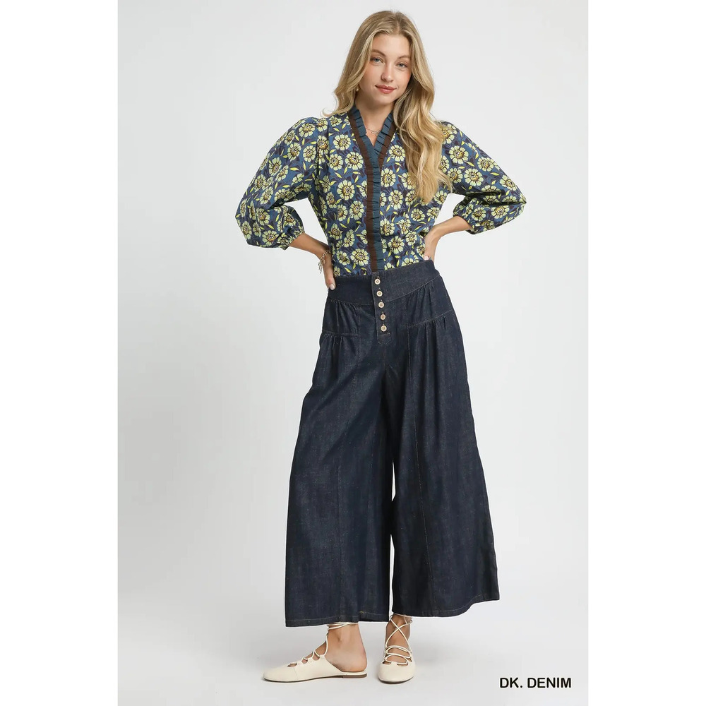 K1263 DD Umgee Stone Washed Wide-Leg Culottes Various Sizes - Picture 2 of 5